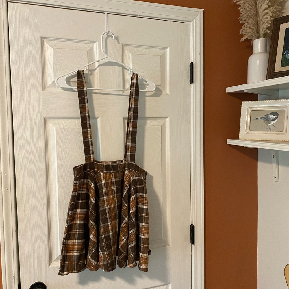 Vintage Schoolgirl Plaid Skirt with Attached Straps